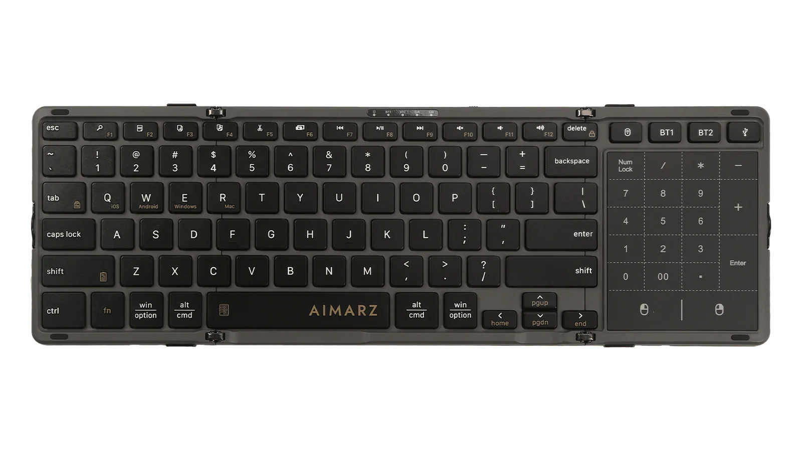 Aimarz AF01 foldable keyboard fully open in a front view