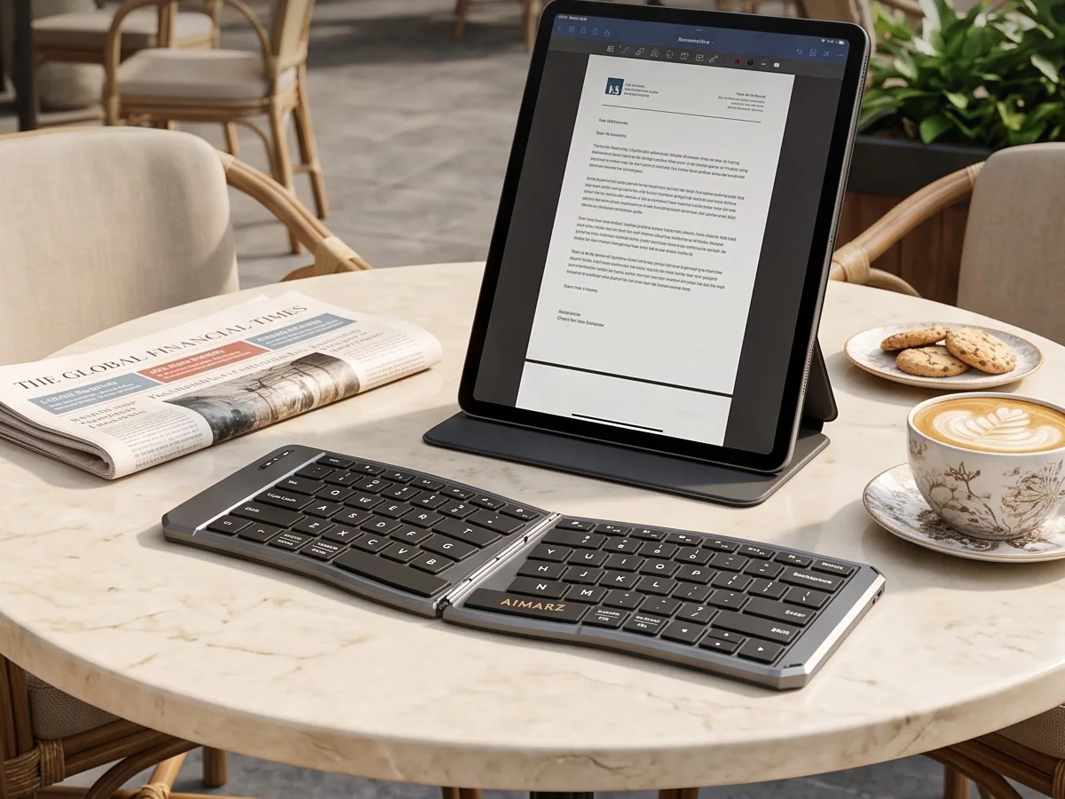 Hands typing on the Aimarz AF02 angled split layout
